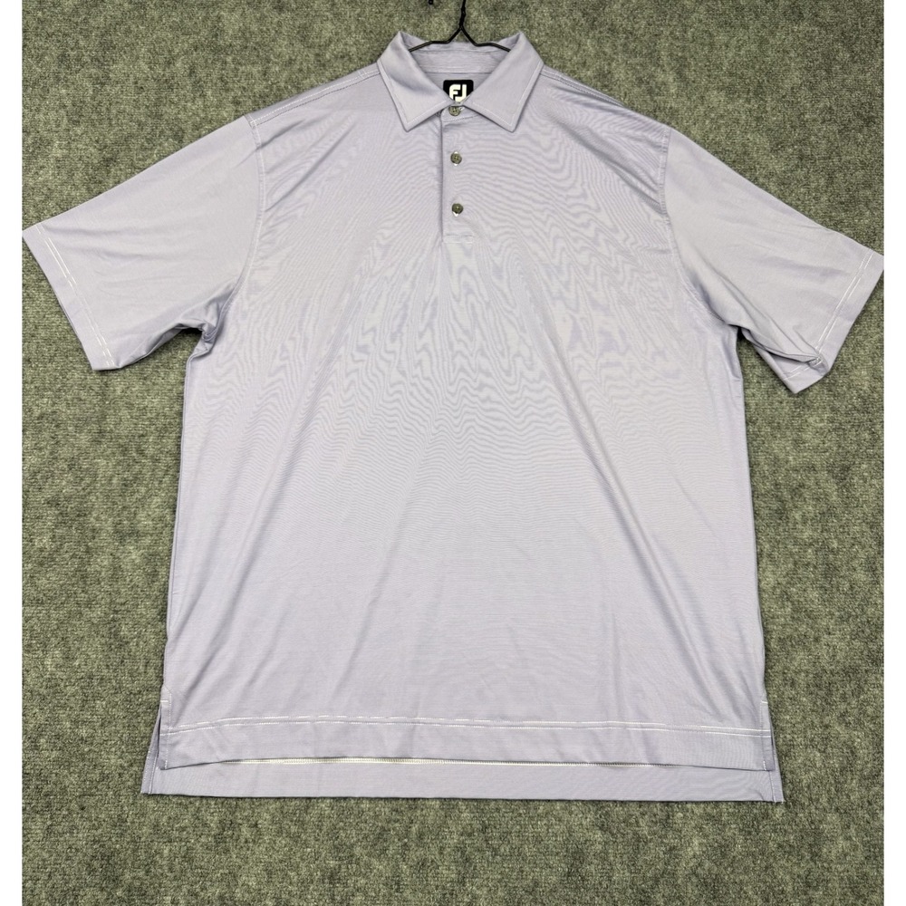 FootJoy Mens XL Purple Micro Stripe Lisle Golf Polo Shirt Titleist Sleeve Patch